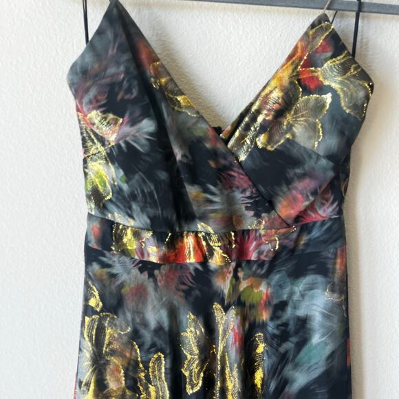 Nicole Miller Collection Silk Formal Floral Gold Metallic Maxi Dress - Picture 2 of 12